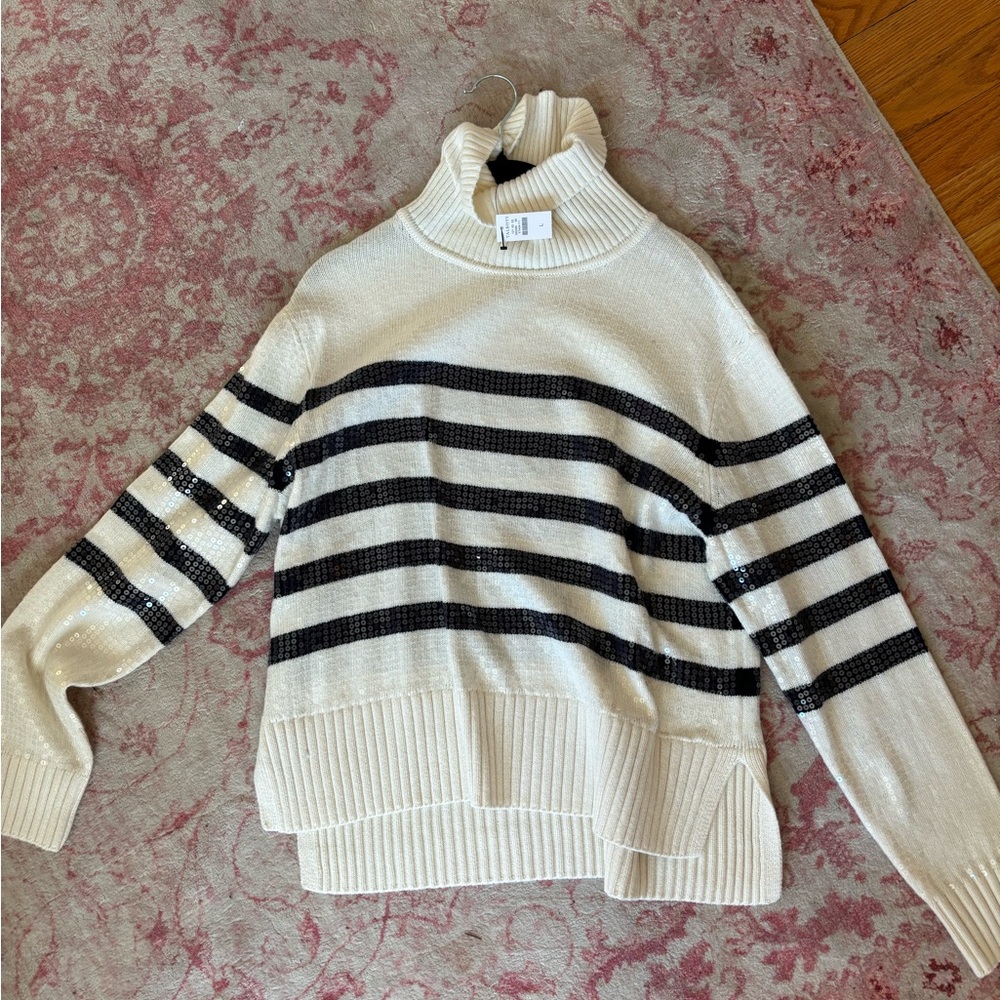 Striped Turtleneck Sweater - Black & Cream